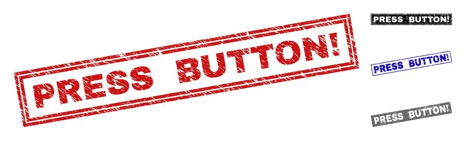Grunge PRESS BUTTON! Textured Rectangle Stamps Illustrazione stock