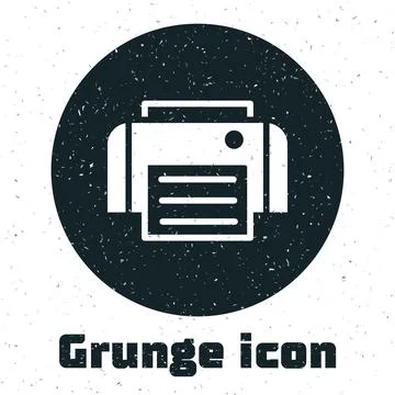 Grunge Printer icon isolated on white background. Monochrome vintage drawing Stock Illustration