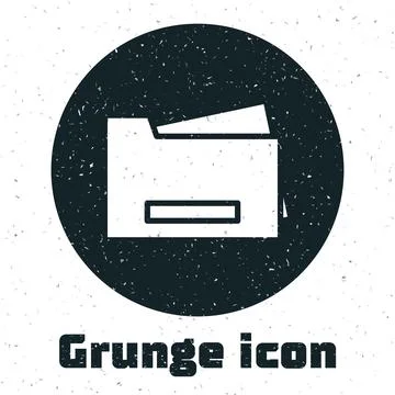 Grunge Printer icon isolated on white background. Monochrome vintage drawing Stock Illustration