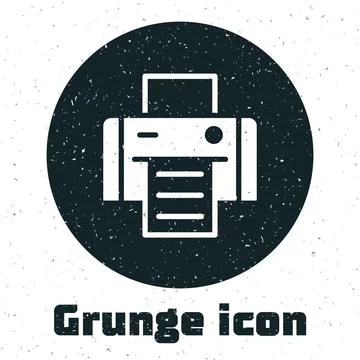 Grunge Printer icon isolated on white background. Monochrome vintage drawing Stock Illustration
