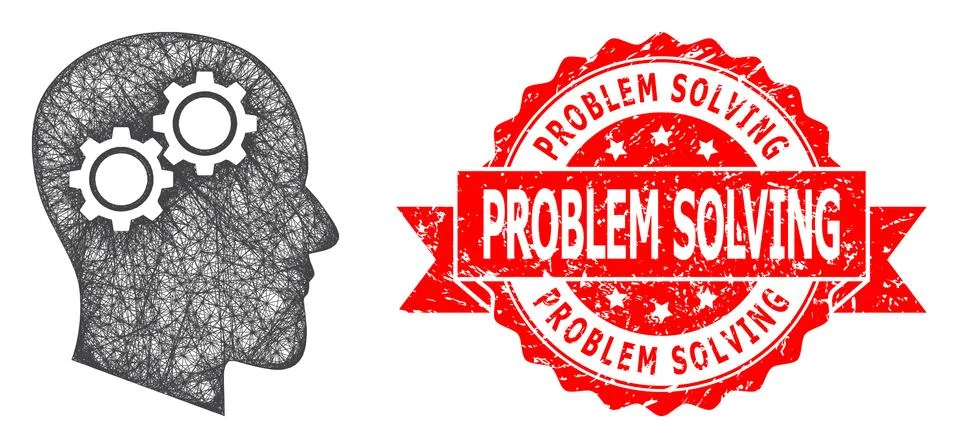 Grunge Problem Solving Seal and Hatched Head Gears Icon 스톡 일러스트