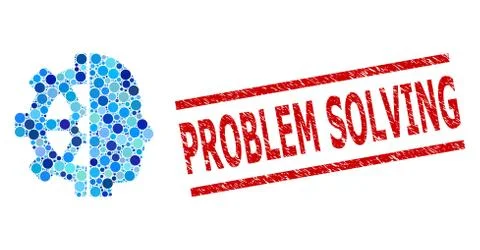 Grunge Problem Solving Stamp and Cyborg Gear Composition of Round Dots Illustrazione stock