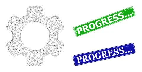 Grunge Progress... Imprints and Polygonal Mesh Gear Icon Illustrazione stock