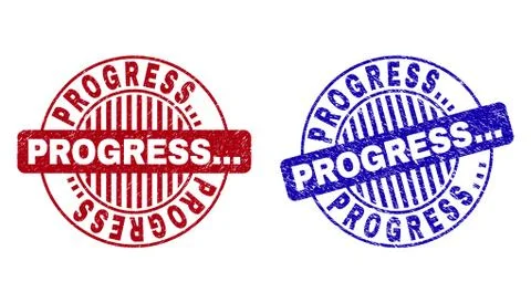 Grunge PROGRESS... Textured Round Stamp Seals 스톡 일러스트