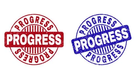 Grunge PROGRESS Textured Round Stamp Seals 스톡 일러스트