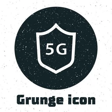 Grunge Protective shield 5G wireless internet wifi icon isolated on white bac Stock Illustration