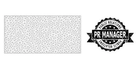 Grunge Public Relations Pr Manager Ribbon Stamp and Mesh Network Filled Stock Illustration