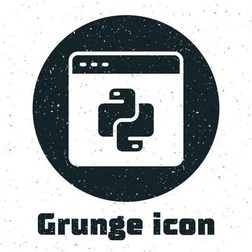 Grunge Python programming language icon isolated on white background. Python  Illustration