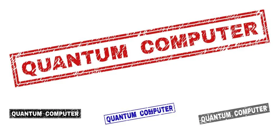 Grunge QUANTUM COMPUTER Scratched Rectangle Stamp Seals Stock Illustration