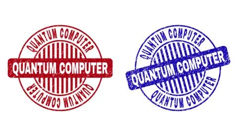 Grunge QUANTUM COMPUTER Scratched Round Stamps Stock Illustration