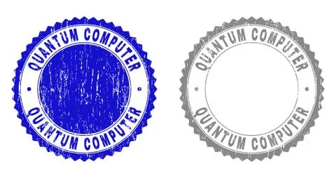 Grunge QUANTUM COMPUTER Scratched Stamps Stock Illustration