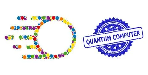 Grunge Quantum Computer Seal and Colorful Mosaic Light Motion Stock Illustration