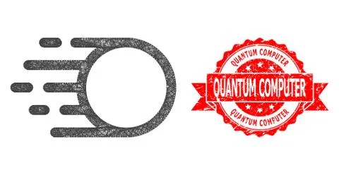 Grunge Quantum Computer Stamp and Hatched Light Motion Icon Illustrazione stock