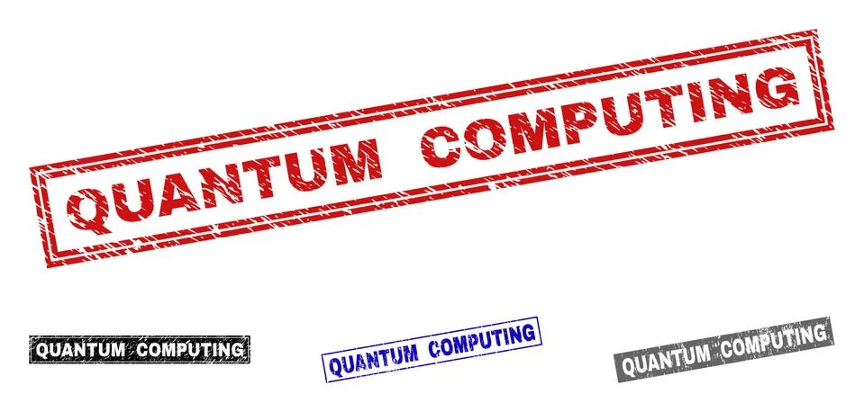 Grunge QUANTUM COMPUTING Scratched Rectangle Watermarks Illustrazione stock