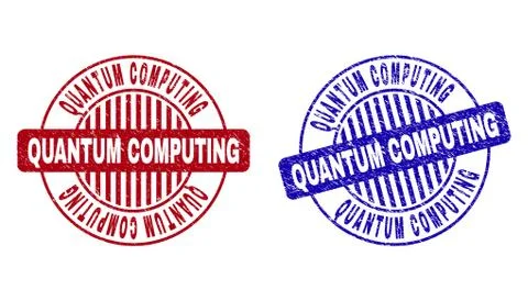 Grunge QUANTUM COMPUTING Scratched Round Stamps Illustrazione stock