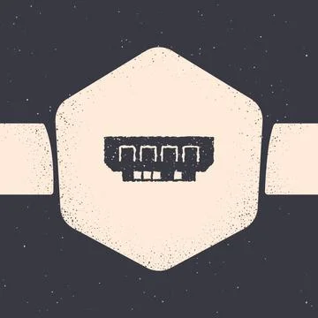 Grunge RAM, random access memory icon isolated on grey background. Monochro.. Stock Illustration