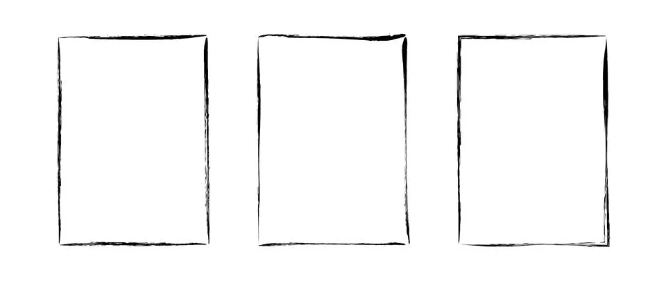 Grunge rectangle frame set. Different paint brushed border collection. Black 스톡 일러스트