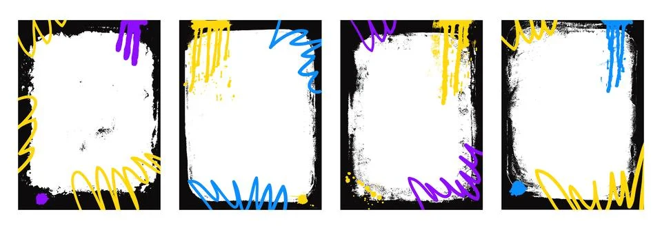 Grunge rectangle frame template. Graffiti spray art layout background frames. Illustrazione stock