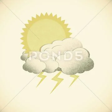 Grunge recycled paper sun with rain on vintage tone background Stock Illustration