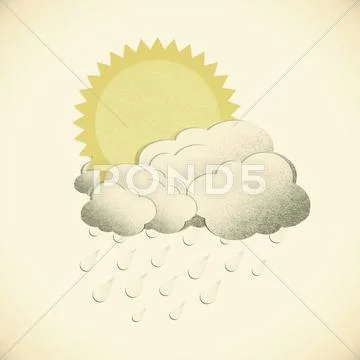 Grunge recycled paper sun with rain on vintage tone background Stock Illustration