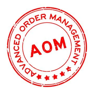 Grunge red AOM (Abbreviation of Advanced order management, add on module or a Stock-Illustration