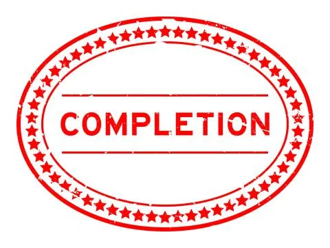 Grunge red completion word oval rubber seal stamp on white background 스톡 일러스트