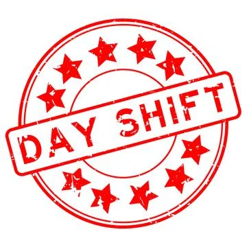 Grunge red day shift word with star icon round rubber seal stamp on white bac Stock Illustration