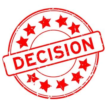 Grunge red decision word round rubber seal stamp on white background Illustrazione stock
