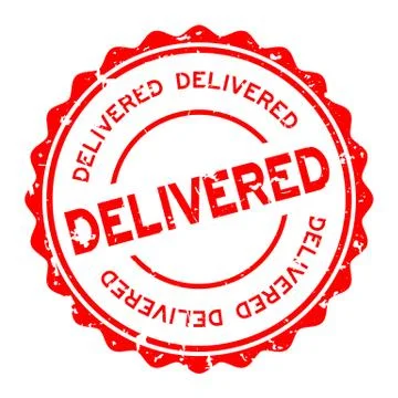 Grunge red delivered word round rubber seal stamp on white background Illustration