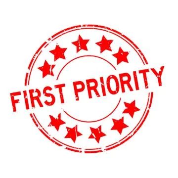 Grunge red first priority word with star icon round rubber seal stamp on whit Stock Illustration