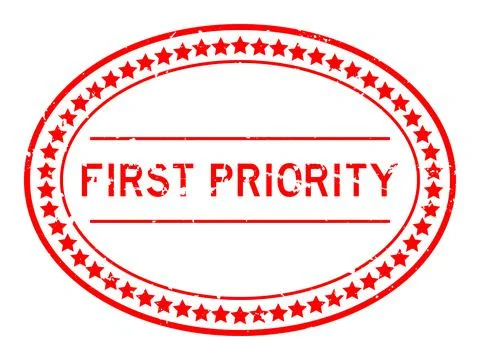 Grunge red first priority word oval rubber seal stamp on white background Stock Illustration