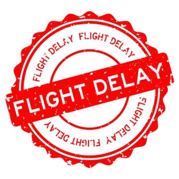 Grunge red flight delay word round rubber seal stamp on white background Stock Illustration