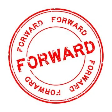 Grunge red forward word round rubber seal stamp on white background Illustrazione stock