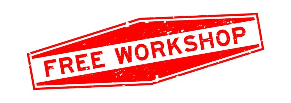 Grunge red free workshop word hexagon seal stamp on white background イラスト素材