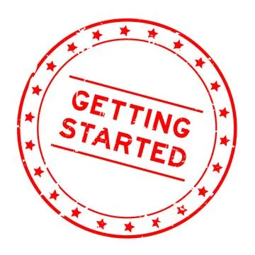 Grunge red getting started word round rubber seal stamp on white background Stock Illustration