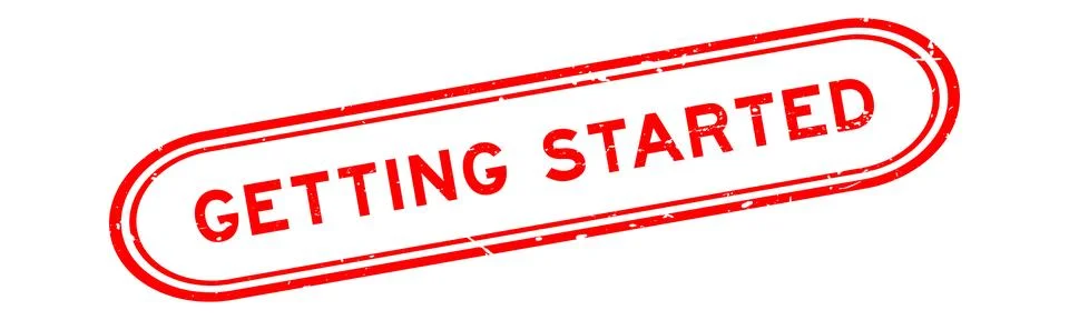 Grunge red getting started word rubber seal stamp on white background Stock Illustration