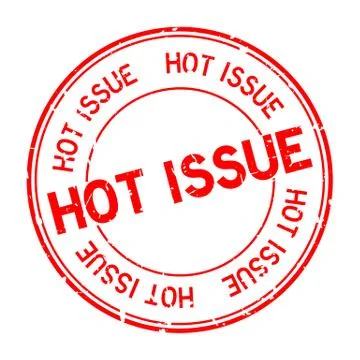 Grunge red hot issue word round rubber seal stamp on white background Illustrazione stock