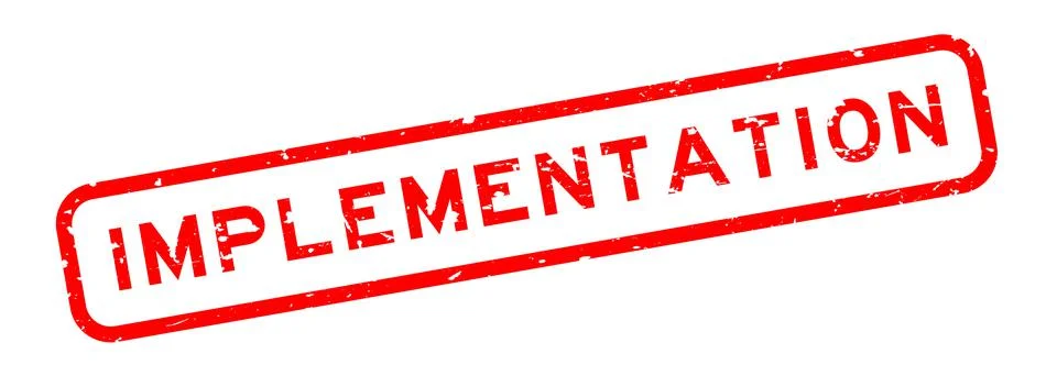 Grunge red implementation word square rubber seal stamp on white background 스톡 일러스트