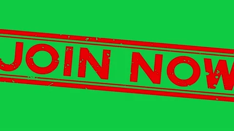 Grunge red join now word square rubber seal stamp zoom on green background Stock Footage 164130599