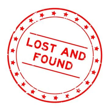 Grunge red lost and found word round rubber seal stamp on white background Stock Illustration