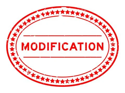 Grunge red modification word oval rubber seal stamp on white background イラスト素材