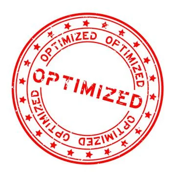 Grunge red optimized word with star icon round rubber seal stamp on white bac Stock Illustration