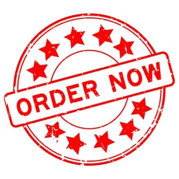 Grunge red order now word with star icon round rubber seal stamp on white b.. イラスト素材