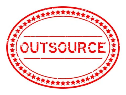 Grunge red outsource word oval rubber seal stamp on white background Stock Illustration