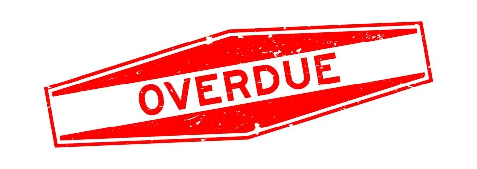 Grunge red overdue word hexagon rubber seal stamp on white background Stock Illustration