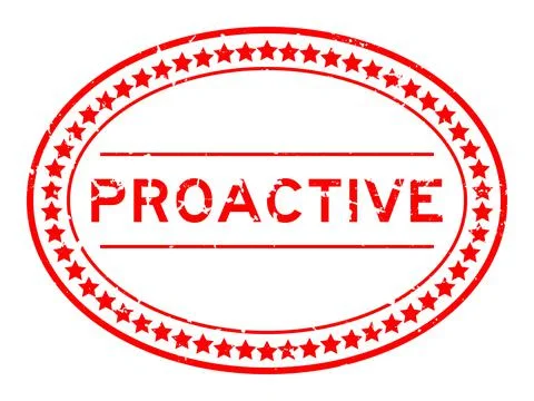 Grunge red proactive word oval rubber seal stamp on white background Illustrazione stock