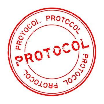 Grunge red protocol word round rubber seal stamp on white background イラスト素材