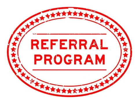 Grunge red referral program word oval seal stamp on white background 스톡 일러스트