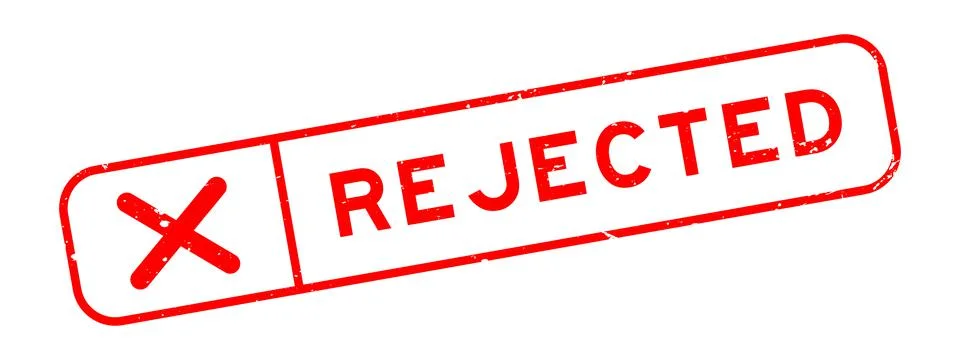 Grunge red rejected word with wrong check mark icon square rubber seal stamp  Stock Illustration