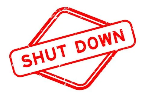 Grunge red shut down word rubber seal stamp on white background Stock Illustration